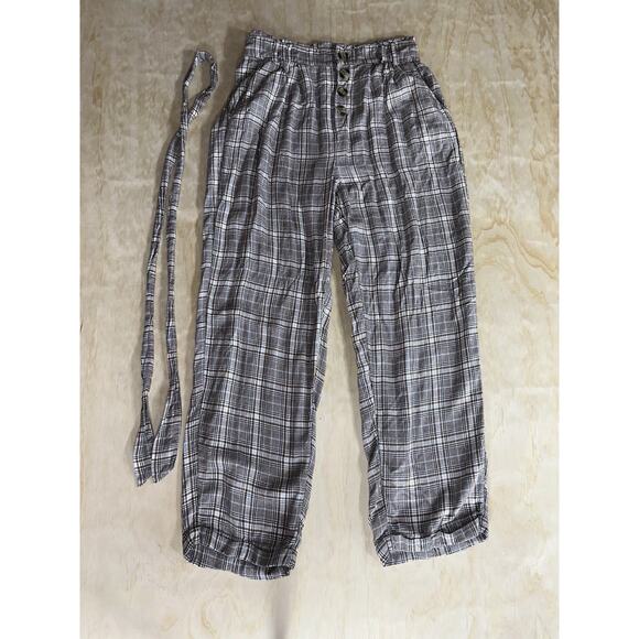 American Eagle Outfitters Women’s Plaid Paperbag Waist pants Size Medium Brown - Picture 1 of 8